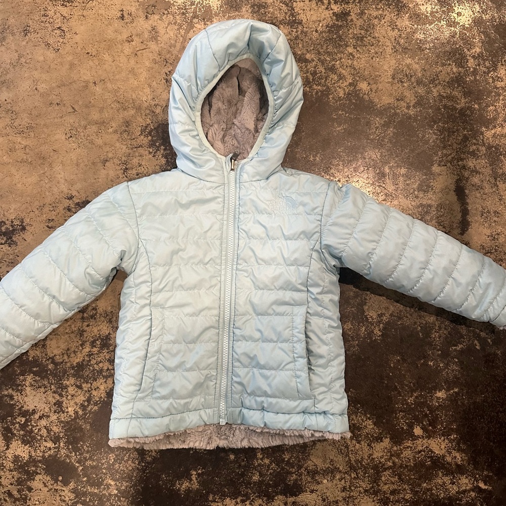 The North Face Toddler Girls Jacket 3T Blue Reversible Mossbud Hooded Coat
